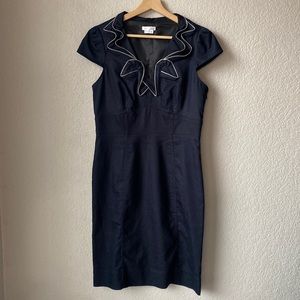 London Times Denim Dress Size UK 10 / US 6 Cap Sleeves Office Work Zipper Neck
